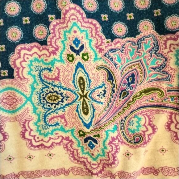 BOHEMIAN Summer Top Sz Large BLUE Racer Back with LACE BACK  EXOTIC BOHO PATTERN - Picture 3 of 14